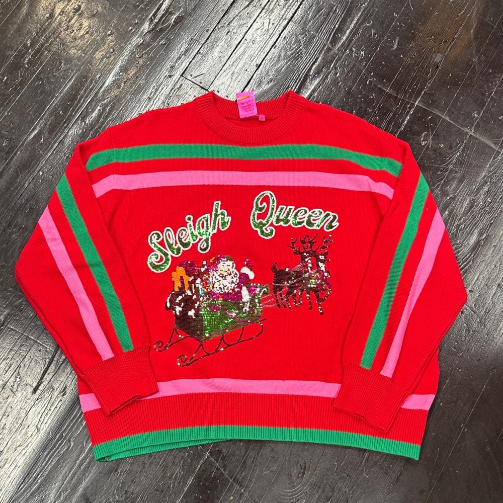 Festive Red Sweater with Sleigh Queen Design